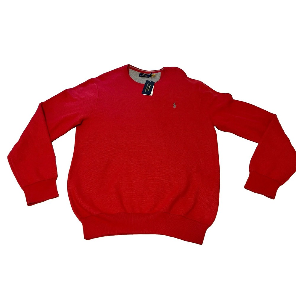 Polo Ralph Lauren New Men's Large Classic Red Heather Pullover Mesh-Knit Crew